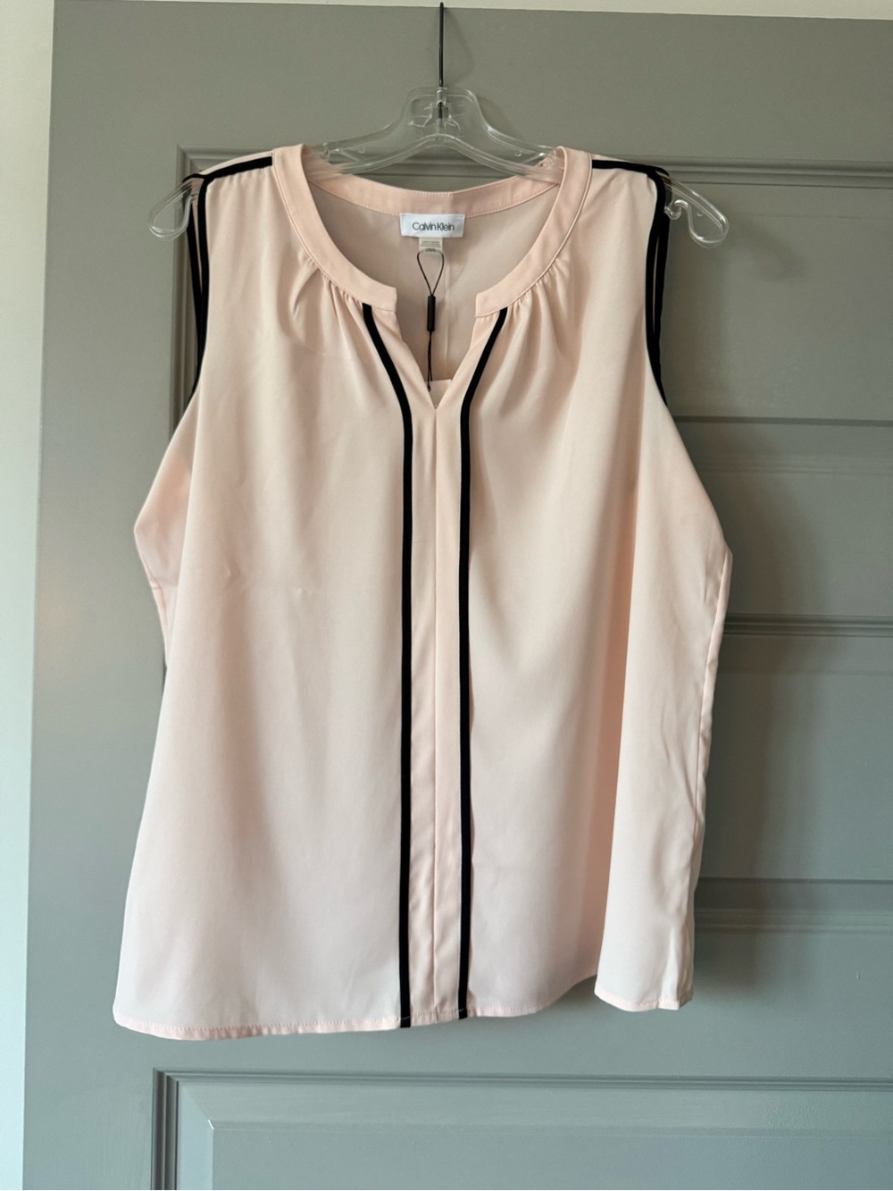 Calvin Klein Pale Pink Sleeveless Top with Black Piping